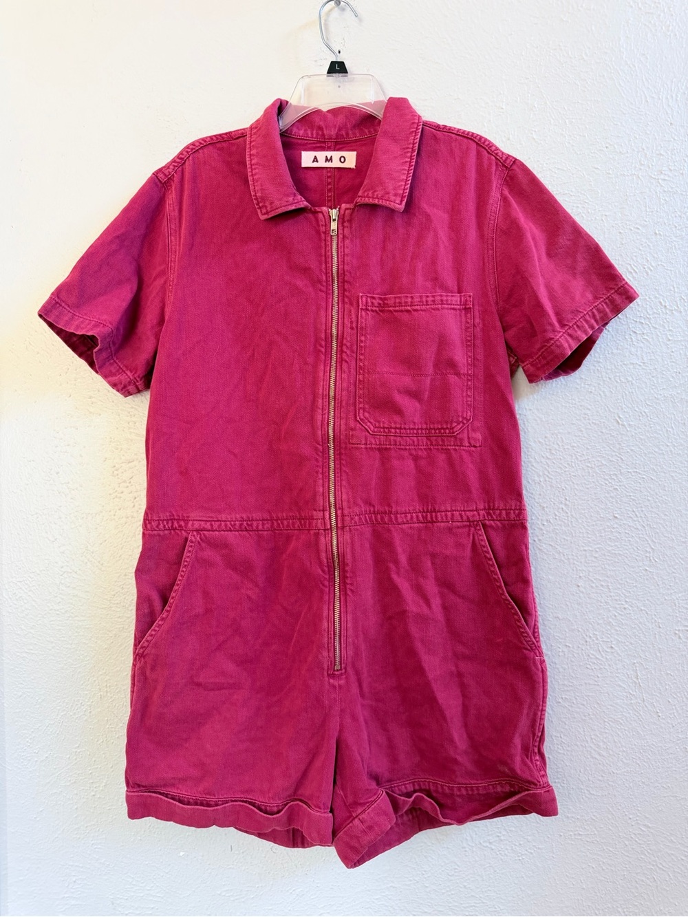 AMO Red Short-Sleeve Zip Front Romper - Picture 3 of 9